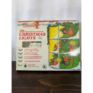 VTG Celebrations 70 Christmas Lights Clear Indoor Outdoor String Flashing 22ft‎